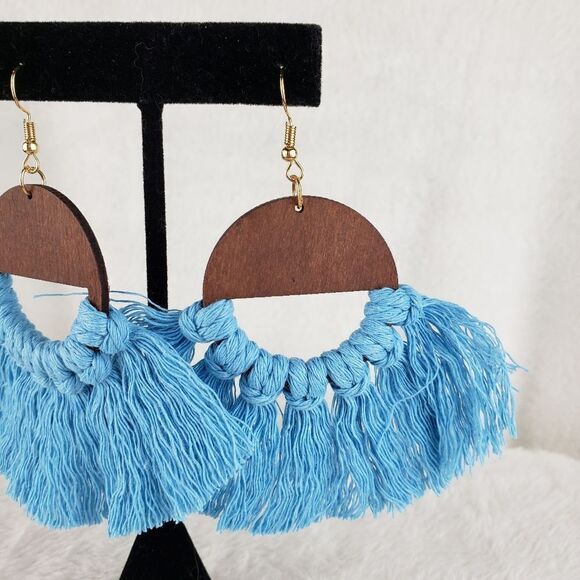 Wood and Tassel Earrings - Picture 3 of 5